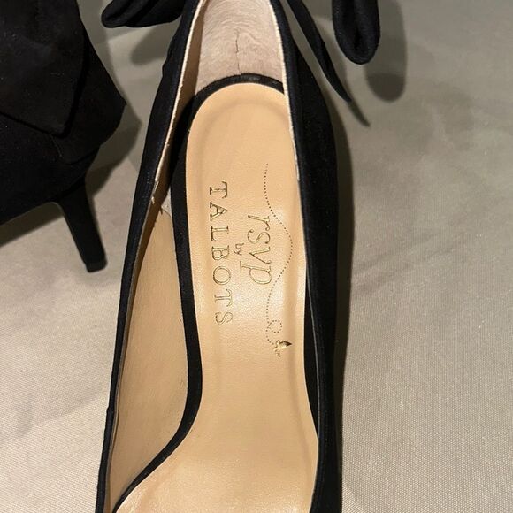 Talbots Black Stiletto Heels Classic Suede Pumps w/ Bows Size 8 - Picture 3 of 10